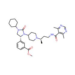 COC(=O)c1cccc([C@@H]2CN(C3CCCCC3)C(=O)N2C2CCN([C@H](C)CCNC(=O)c3c(C)ncnc3C)CC2)c1 ZINC000096285435