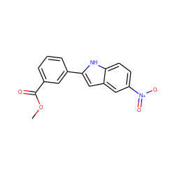 COC(=O)c1cccc(-c2cc3cc([N+](=O)[O-])ccc3[nH]2)c1 ZINC000040896581