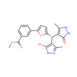 COC(=O)c1cccc(-c2ccc([C@@H](c3c(C)n[nH]c3O)c3c(C)[nH][nH]c3=O)o2)c1 ZINC000019974282