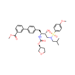 COC(=O)c1cccc(-c2ccc(C[C@H](NC(=O)O[C@H]3CCOC3)[C@H](O)CN(CC(C)C)S(=O)(=O)c3ccc(OC)cc3)cc2)c1 ZINC000082190399