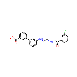 COC(=O)c1cccc(-c2cccc(NCCNC[C@H](O)c3cccc(Cl)c3)c2)c1 ZINC000013686463