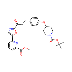 COC(=O)c1cccc(-c2cnc(C(=O)CCc3ccc(OC4CCN(C(=O)OC(C)(C)C)CC4)cc3)o2)n1 ZINC000029136012