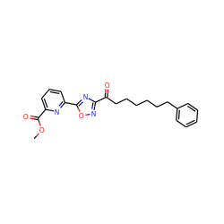 COC(=O)c1cccc(-c2nc(C(=O)CCCCCCc3ccccc3)no2)n1 ZINC000040875070