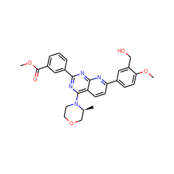 COC(=O)c1cccc(-c2nc(N3CCOC[C@@H]3C)c3ccc(-c4ccc(OC)c(CO)c4)nc3n2)c1 ZINC000168796864