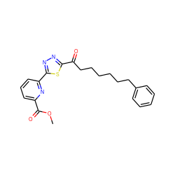 COC(=O)c1cccc(-c2nnc(C(=O)CCCCCCc3ccccc3)s2)n1 ZINC000040917445