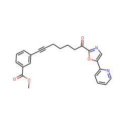 COC(=O)c1cccc(C#CCCCCC(=O)c2ncc(-c3ccccn3)o2)c1 ZINC000014980001