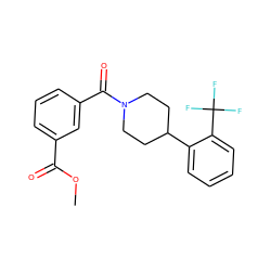 COC(=O)c1cccc(C(=O)N2CCC(c3ccccc3C(F)(F)F)CC2)c1 ZINC000169349279