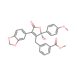 COC(=O)c1cccc(CC2=C(c3ccc4c(c3)OCO4)C(=O)O[C@@]2(O)c2ccc(OC)cc2)c1 ZINC000013761489