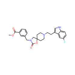 COC(=O)c1cccc(CN2CC3(CCN(CCc4c[nH]c5ccc(F)cc45)CC3)OC2=O)c1 ZINC000013743426