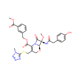 COC(=O)c1cccc(COC(=O)C2=C(CSc3nnnn3C)CO[C@H]3N2C(=O)[C@]3(NC(=O)Cc2ccc(O)cc2)OC)c1 ZINC000026483179