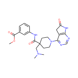 COC(=O)c1cccc(NC(=O)C2(CN(C)C)CCN(c3ncnc4c3CC(=O)N4)CC2)c1 ZINC000473115350