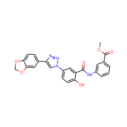 COC(=O)c1cccc(NC(=O)c2cc(-n3cc(-c4ccc5c(c4)OCO5)nn3)ccc2O)c1 ZINC000653726553