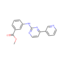 COC(=O)c1cccc(Nc2nccc(-c3cccnc3)n2)c1 ZINC000029556751