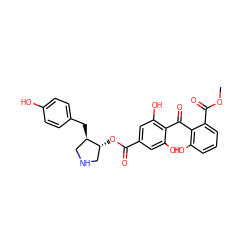 COC(=O)c1cccc(O)c1C(=O)c1c(O)cc(C(=O)O[C@@H]2CNC[C@H]2Cc2ccc(O)cc2)cc1O ZINC000013760686