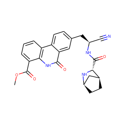 COC(=O)c1cccc2c1[nH]c(=O)c1cc(C[C@@H](C#N)NC(=O)[C@H]3N[C@@H]4CC[C@H]3C4)ccc12 ZINC000219322177