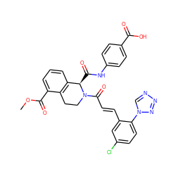 COC(=O)c1cccc2c1CCN(C(=O)/C=C/c1cc(Cl)ccc1-n1cnnn1)[C@@H]2C(=O)Nc1ccc(C(=O)O)cc1 ZINC000145849258