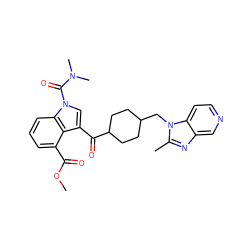 COC(=O)c1cccc2c1c(C(=O)C1CCC(Cn3c(C)nc4cnccc43)CC1)cn2C(=O)N(C)C ZINC000013776675