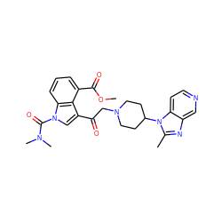 COC(=O)c1cccc2c1c(C(=O)CN1CCC(n3c(C)nc4cnccc43)CC1)cn2C(=O)N(C)C ZINC000013776680