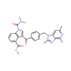 COC(=O)c1cccc2c1c(C(=O)c1ccc(Cn3c(C)nc4c(C)nc(C)cc43)cc1)cn2C(=O)N(C)C ZINC000013776690