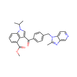 COC(=O)c1cccc2c1c(C(=O)c1ccc(Cn3c(C)nc4cnccc43)cc1)cn2C(C)C ZINC000013776652