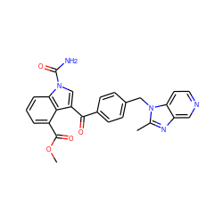 COC(=O)c1cccc2c1c(C(=O)c1ccc(Cn3c(C)nc4cnccc43)cc1)cn2C(N)=O ZINC000013776658