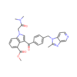 COC(=O)c1cccc2c1c(C(=O)c1ccc(Cn3c(C)nc4cnccc43)cc1)cn2CC(=O)N(C)C ZINC000013776647