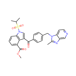 COC(=O)c1cccc2c1c(C(=O)c1ccc(Cn3c(C)nc4cnccc43)cc1)cn2S(=O)(=O)C(C)C ZINC000028012774