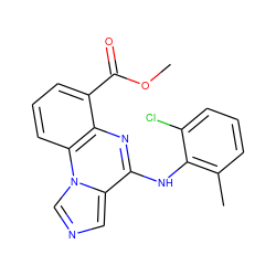 COC(=O)c1cccc2c1nc(Nc1c(C)cccc1Cl)c1cncn12 ZINC000026569380