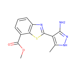 COC(=O)c1cccc2nc(-c3c(N)n[nH]c3C)sc12 ZINC000114400426