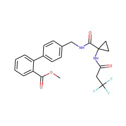 COC(=O)c1ccccc1-c1ccc(CNC(=O)C2(NC(=O)CC(F)(F)F)CC2)cc1 ZINC000013681595