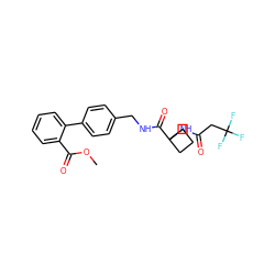 COC(=O)c1ccccc1-c1ccc(CNC(=O)C2(NC(=O)CC(F)(F)F)CCC2)cc1 ZINC000013681593