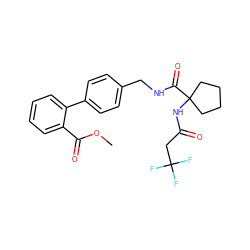 COC(=O)c1ccccc1-c1ccc(CNC(=O)C2(NC(=O)CC(F)(F)F)CCCC2)cc1 ZINC000013681590