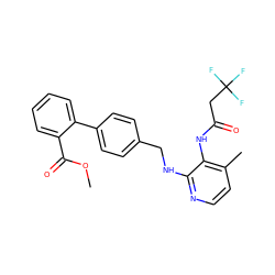 COC(=O)c1ccccc1-c1ccc(CNc2nccc(C)c2NC(=O)CC(F)(F)F)cc1 ZINC000095607694