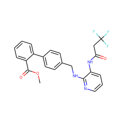 COC(=O)c1ccccc1-c1ccc(CNc2ncccc2NC(=O)CC(F)(F)F)cc1 ZINC000013681576