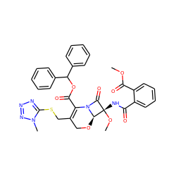 COC(=O)c1ccccc1C(=O)N[C@]1(OC)C(=O)N2C(C(=O)OC(c3ccccc3)c3ccccc3)=C(CSc3nnnn3C)CO[C@@H]21 ZINC000026469825