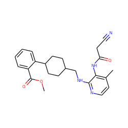 COC(=O)c1ccccc1C1CCC(CNc2nccc(C)c2NC(=O)CC#N)CC1 ZINC000028357424