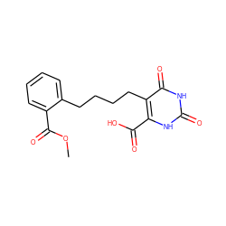 COC(=O)c1ccccc1CCCCc1c(C(=O)O)[nH]c(=O)[nH]c1=O ZINC001772588668