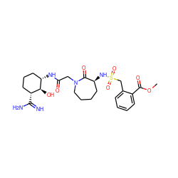 COC(=O)c1ccccc1CS(=O)(=O)N[C@H]1CCCCN(CC(=O)N[C@H]2CCC[C@@H](C(=N)N)[C@@H]2O)C1=O ZINC000027520777