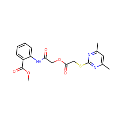 COC(=O)c1ccccc1NC(=O)COC(=O)CSc1nc(C)cc(C)n1 ZINC000000878206
