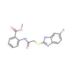 COC(=O)c1ccccc1NC(=O)CSc1nc2ccc(Br)cc2[nH]1 ZINC000020765310