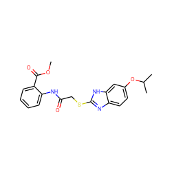 COC(=O)c1ccccc1NC(=O)CSc1nc2ccc(OC(C)C)cc2[nH]1 ZINC001772630883