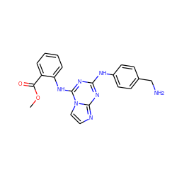 COC(=O)c1ccccc1Nc1nc(Nc2ccc(CN)cc2)nc2nccn12 ZINC000299869735