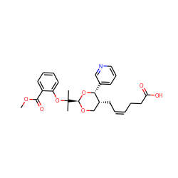 COC(=O)c1ccccc1OC(C)(C)[C@@H]1OC[C@@H](C/C=C\CCC(=O)O)[C@@H](c2cccnc2)O1 ZINC000027755535