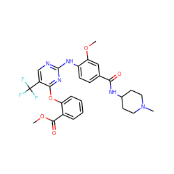 COC(=O)c1ccccc1Oc1nc(Nc2ccc(C(=O)NC3CCN(C)CC3)cc2OC)ncc1C(F)(F)F ZINC000138488947