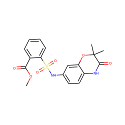 COC(=O)c1ccccc1S(=O)(=O)Nc1ccc2c(c1)OC(C)(C)C(=O)N2 ZINC001254032094