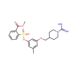 COC(=O)c1ccccc1S(=O)(=O)Oc1cc(C)cc(OCC2CCN(C(=N)N)CC2)c1 ZINC000027900480