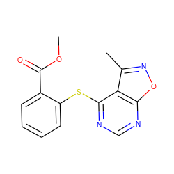 COC(=O)c1ccccc1Sc1ncnc2onc(C)c12 ZINC000006188480