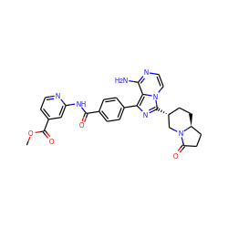 COC(=O)c1ccnc(NC(=O)c2ccc(-c3nc([C@@H]4CC[C@H]5CCC(=O)N5C4)n4ccnc(N)c34)cc2)c1 ZINC000145556807