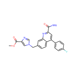 COC(=O)c1cn(Cc2ccc3c(-c4ccc(F)cc4)cc(C(N)=O)nc3c2)cn1 ZINC000221603415