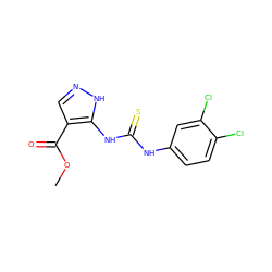 COC(=O)c1cn[nH]c1NC(=S)Nc1ccc(Cl)c(Cl)c1 ZINC000008555459